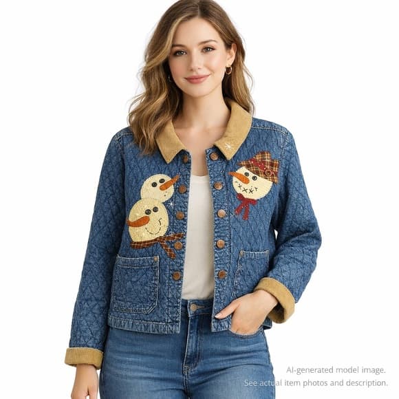 274. Haik’s Snowman Quilted Denim Jacket L - Thumbnail 11