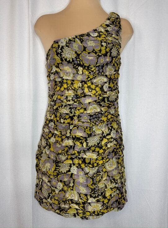 405. Zara One Shoulder Floral Ruched Mini Dress Size M NWT - Thumbnail 8