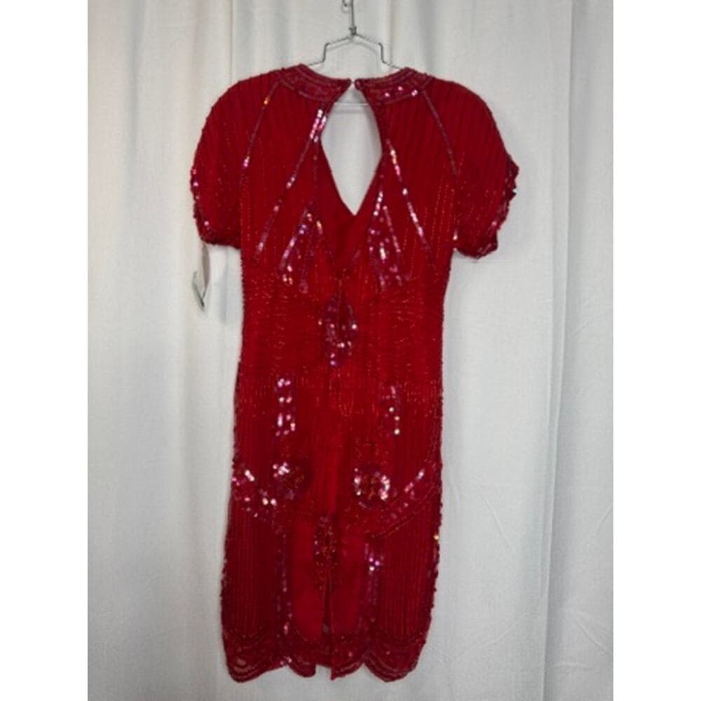 400. Missy Designer Red Silk Sequin Beaded Cocktail Dress Size M NWT