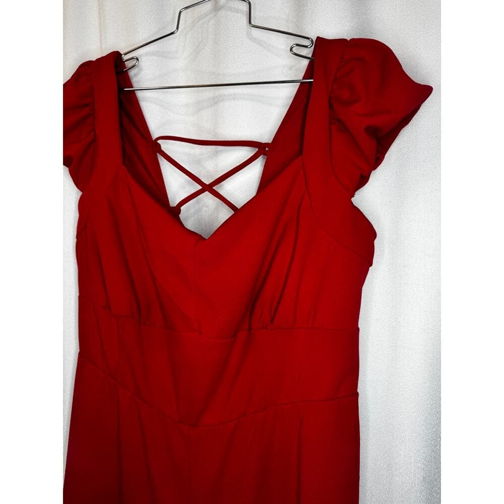 386. Persaya Red Lace Up Wide Leg Jumpsuit Size 3X - Thumbnail 5