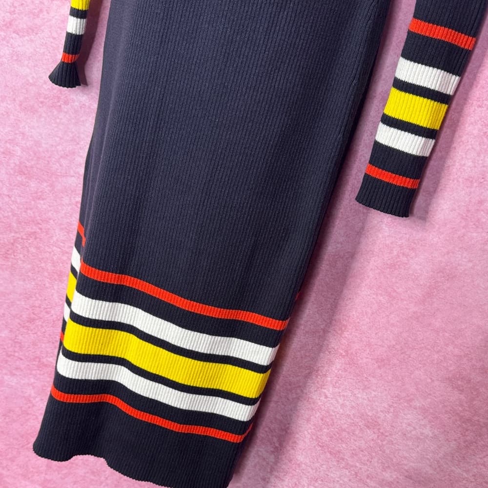 247. Etcetera Navy Striped Cuff & Hem Ribbed Sweater Dress M - Thumbnail 4