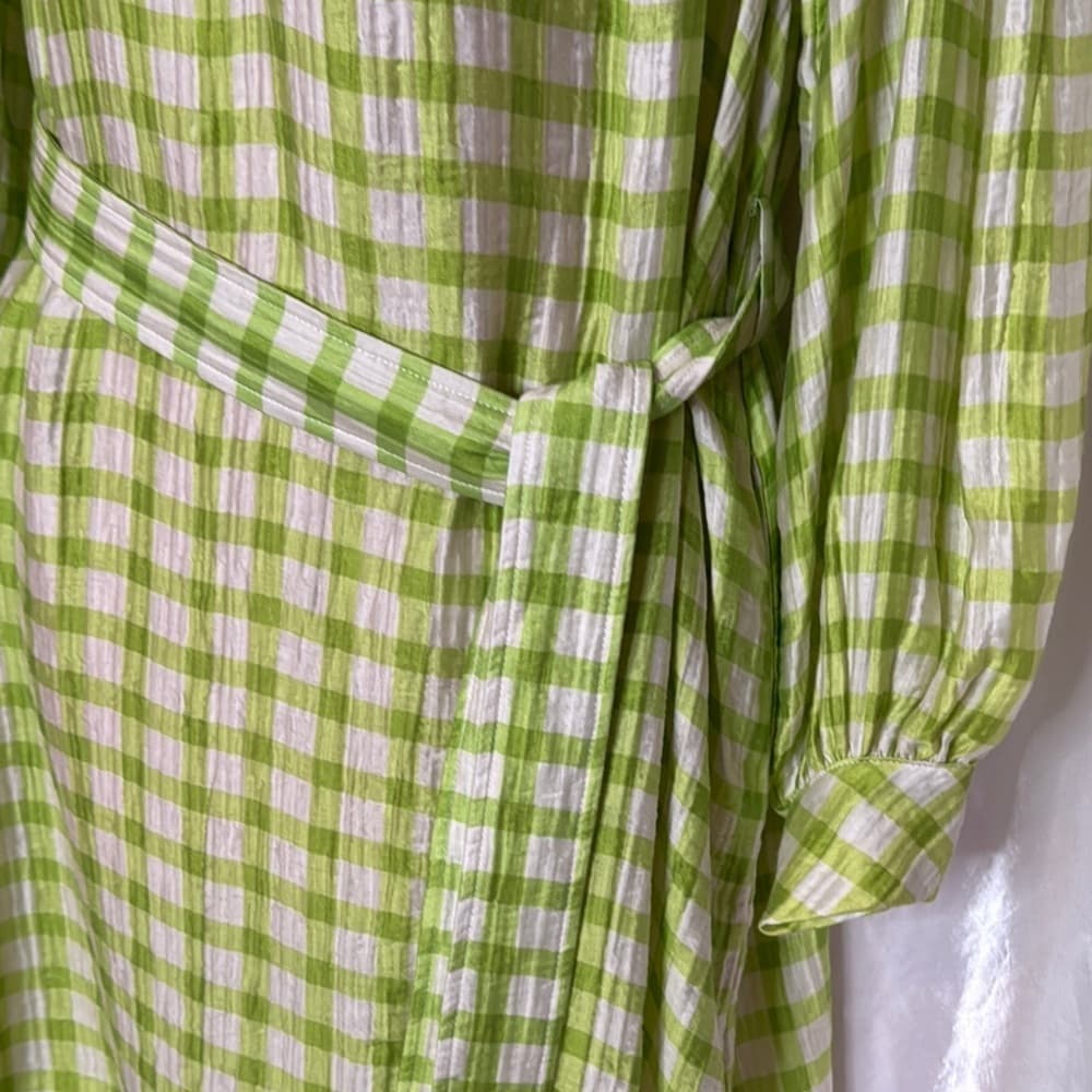 54. FRNCH Paris Olive Gingham Belted Shirt Dress with Pockets – XS - Thumbnail 4