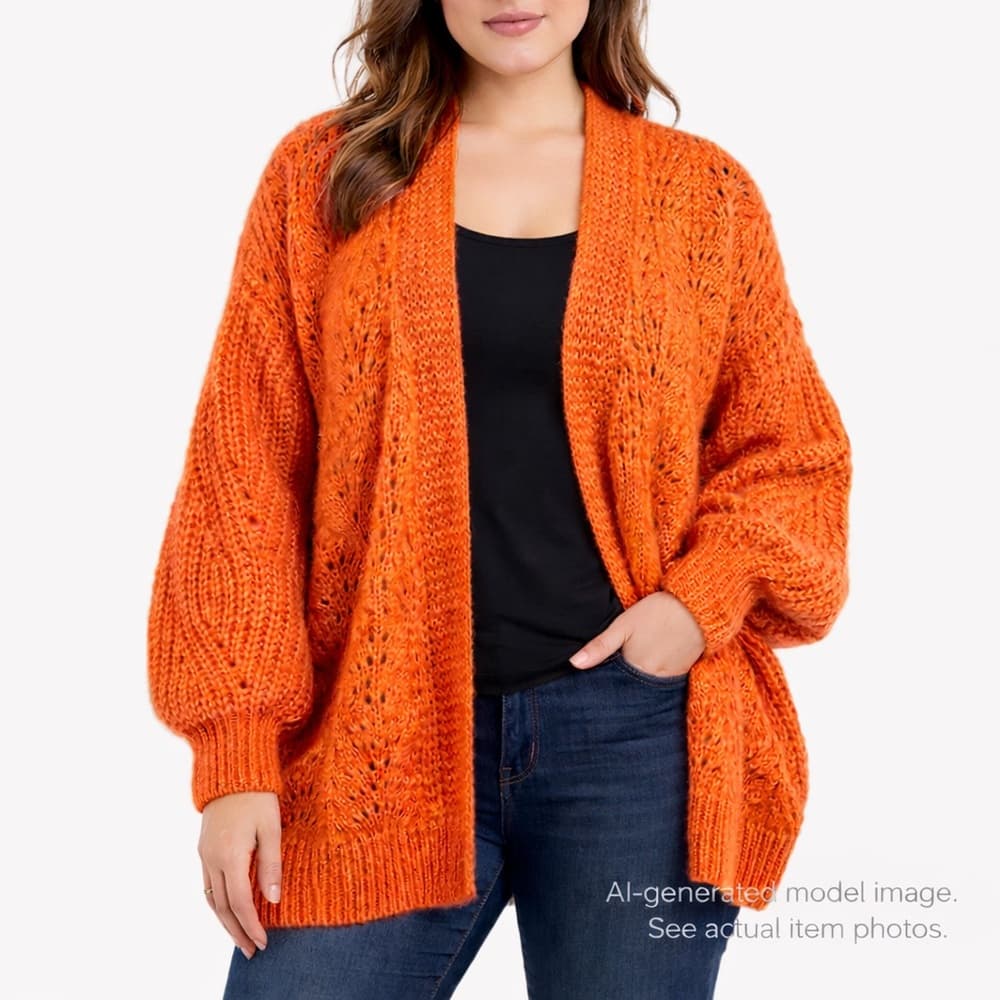 302. Lea & Viola Orange Chunky Knit Open Front Cardigan 2X - Thumbnail 8