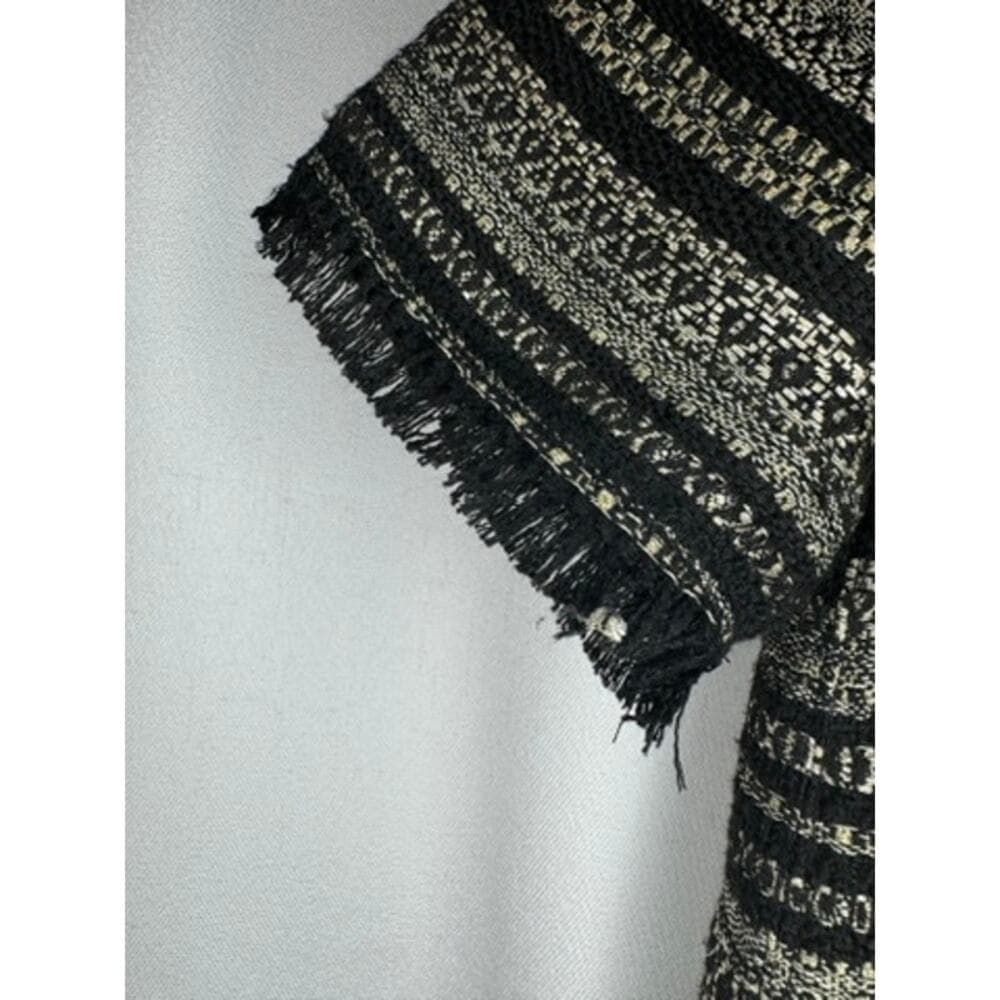 396. Darling Textured Fringe Pocket Shift Dress Black Cream - Thumbnail 5