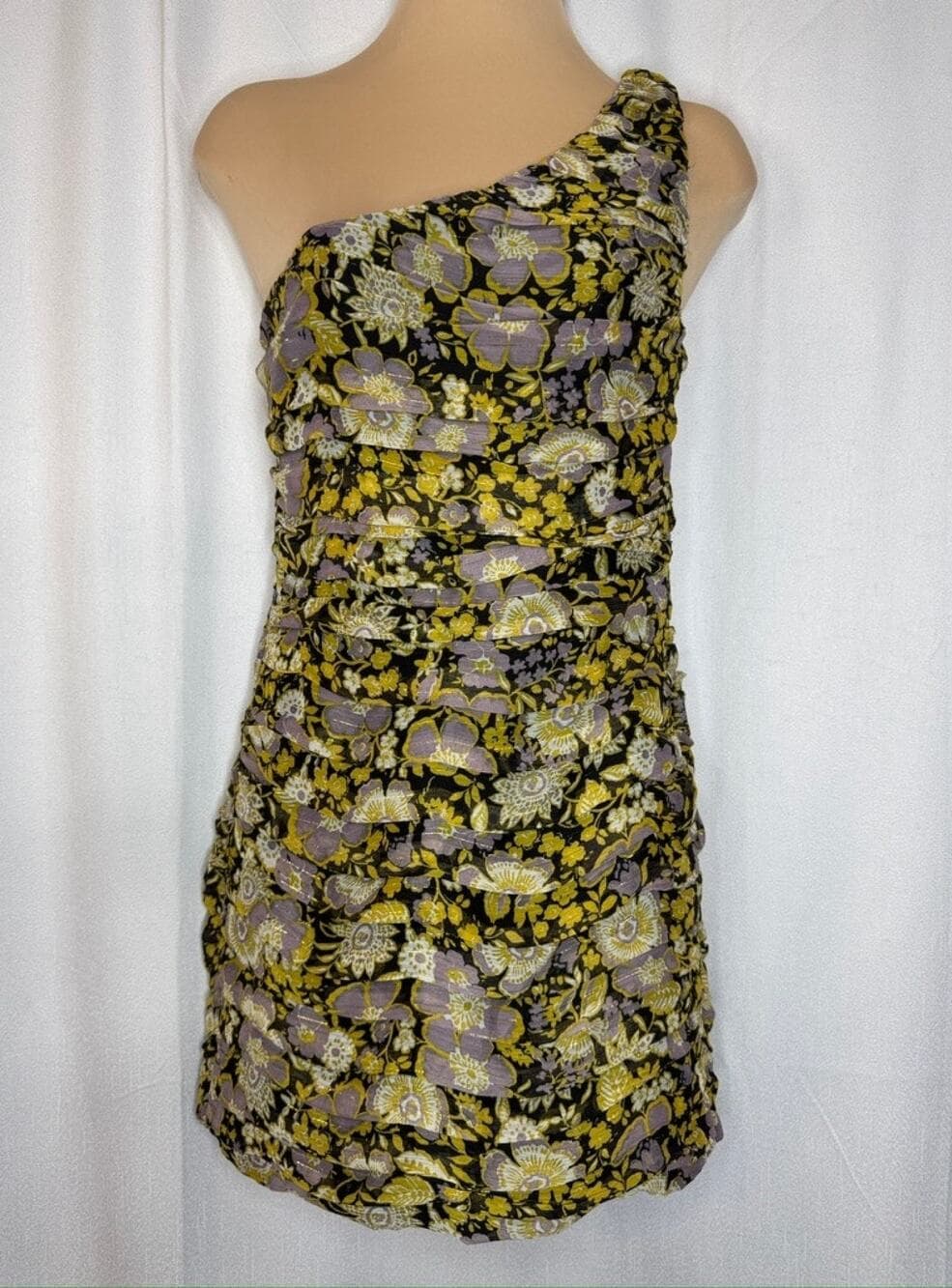 405. Zara One Shoulder Floral Ruched Mini Dress Size M NWT - Thumbnail 7