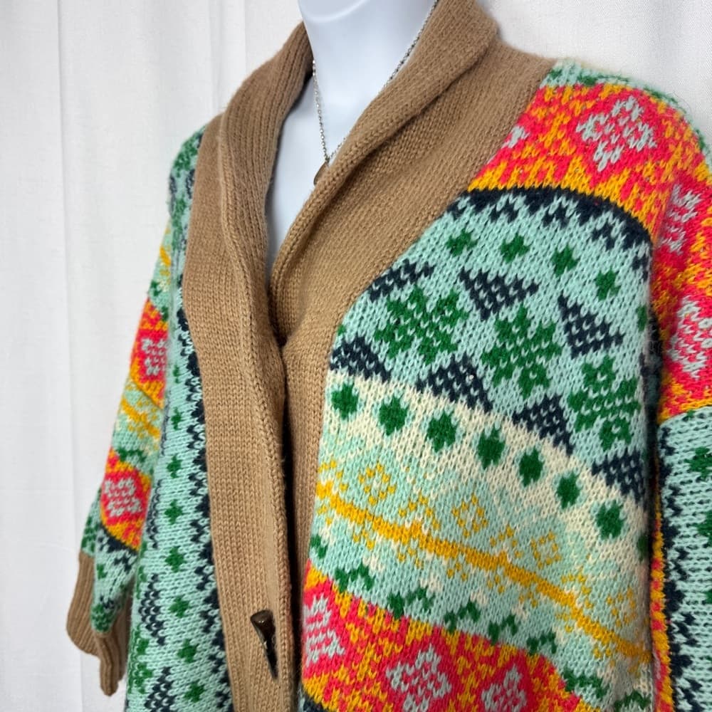 304. Anthropologie A+ Fair Isle Shawl Collar Cardigan Sweater 1X - Thumbnail 3