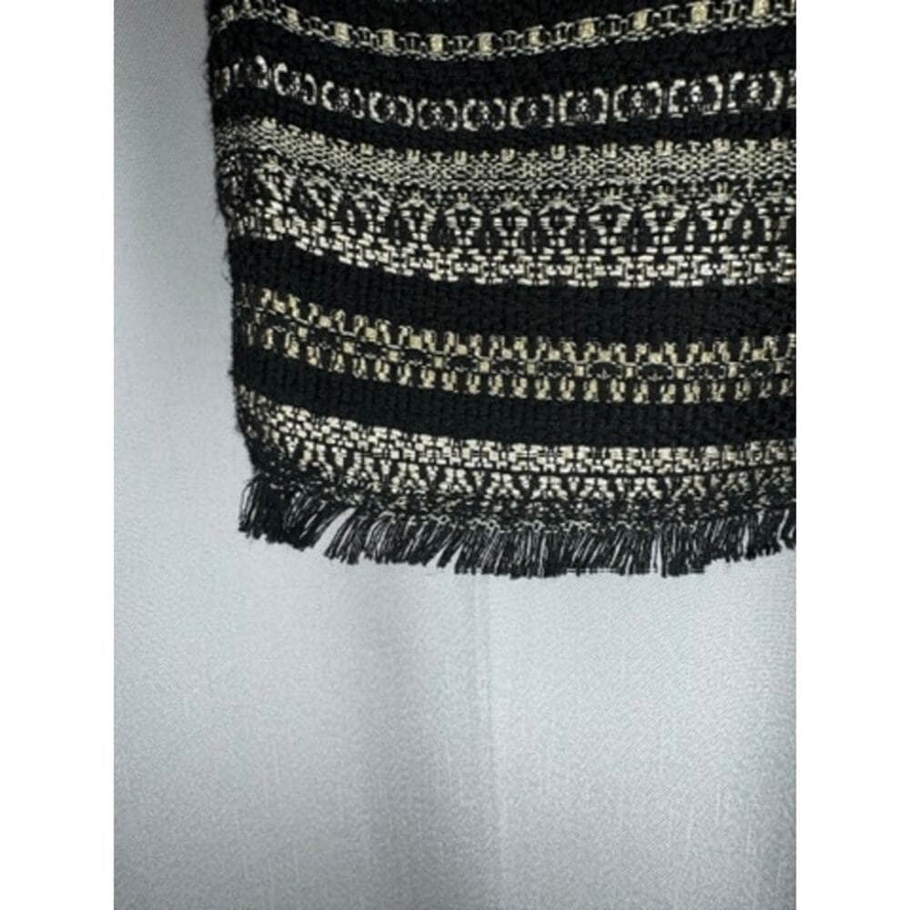 396. Darling Textured Fringe Pocket Shift Dress Black Cream - Thumbnail 6