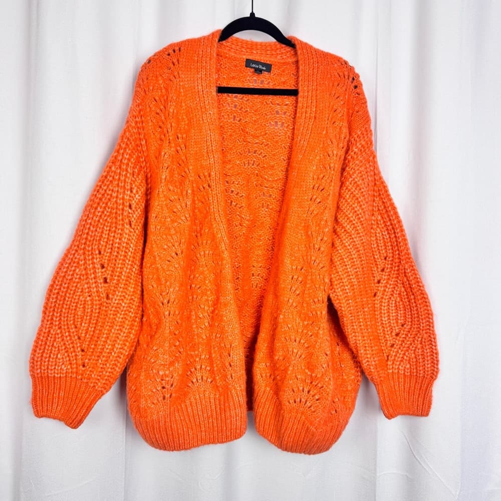 302. Lea & Viola Orange Chunky Knit Open Front Cardigan 2X - Thumbnail 2