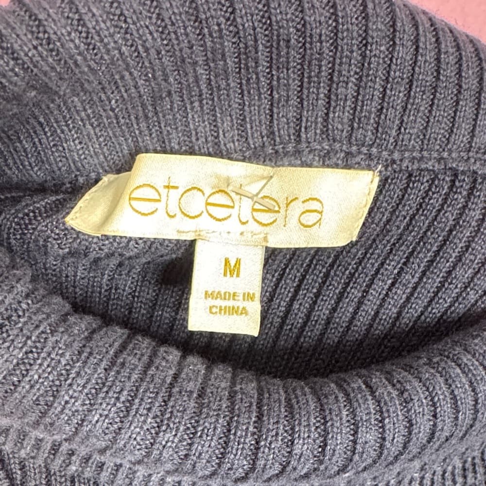 247. Etcetera Navy Striped Cuff & Hem Ribbed Sweater Dress M