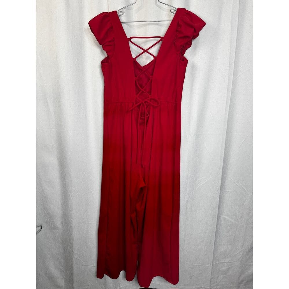 386. Persaya Red Lace Up Wide Leg Jumpsuit Size 3X
