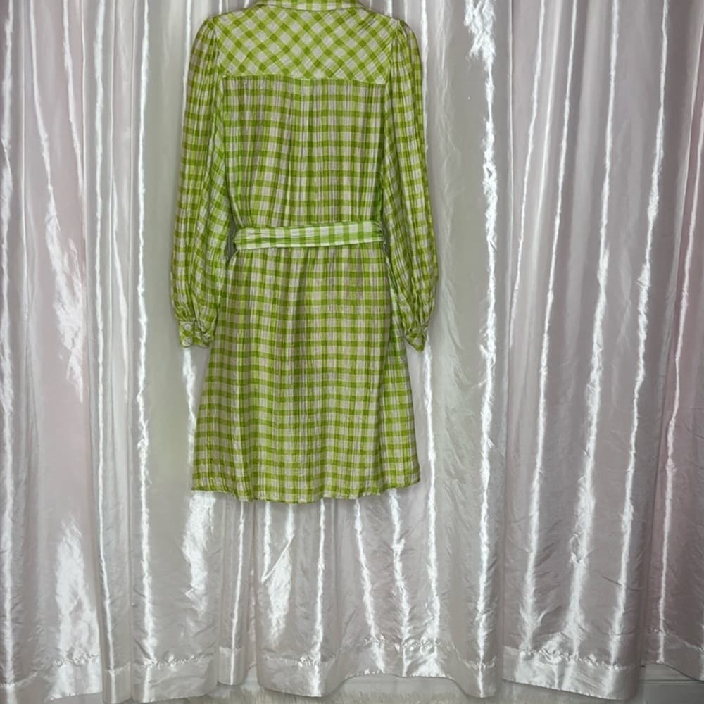 54. FRNCH Paris Olive Gingham Belted Shirt Dress with Pockets – XS - Thumbnail 3