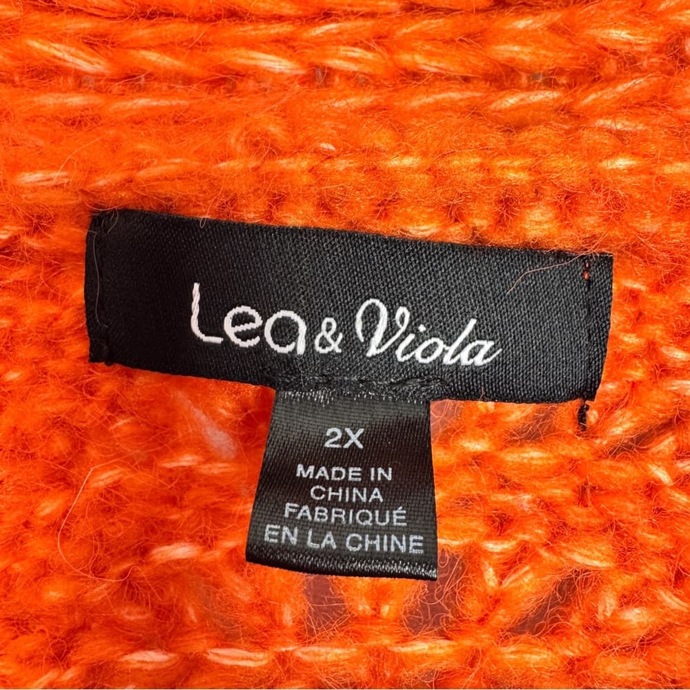 302. Lea & Viola Orange Chunky Knit Open Front Cardigan 2X