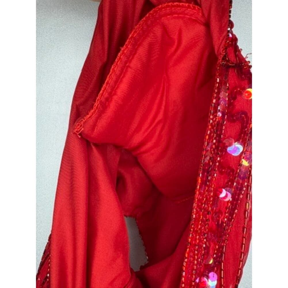 400. Missy Designer Red Silk Sequin Beaded Cocktail Dress Size M NWT - Thumbnail 6