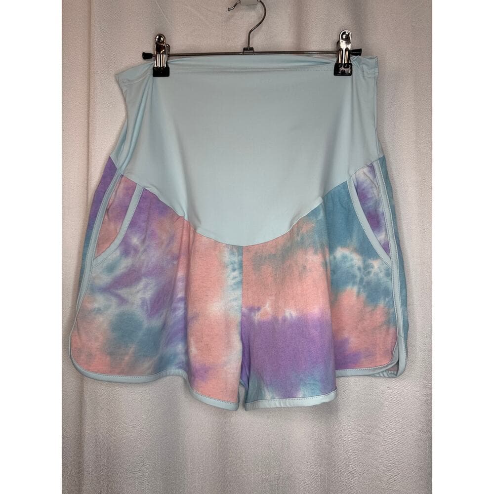 364. Maternity Pastel Tie-Dye Dolphin Hem Lounge Shorts Size Large