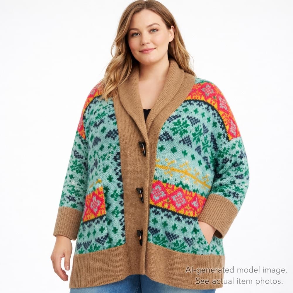 304. Anthropologie A+ Fair Isle Shawl Collar Cardigan Sweater 1X - Thumbnail 11