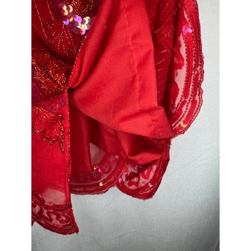400. Missy Designer Red Silk Sequin Beaded Cocktail Dress Size M NWT - Thumbnail 7