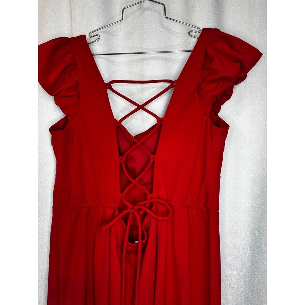 386. Persaya Red Lace Up Wide Leg Jumpsuit Size 3X - Thumbnail 6