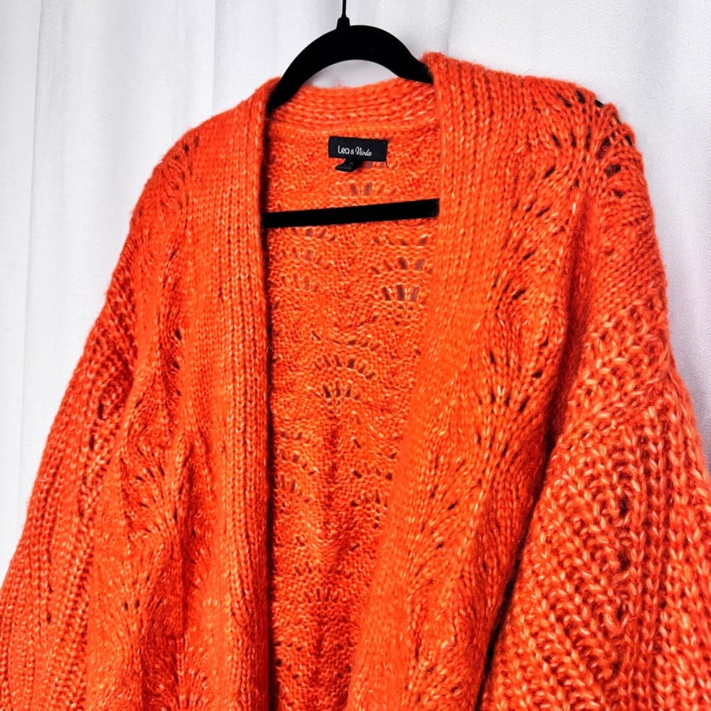302. Lea & Viola Orange Chunky Knit Open Front Cardigan 2X - Thumbnail 3