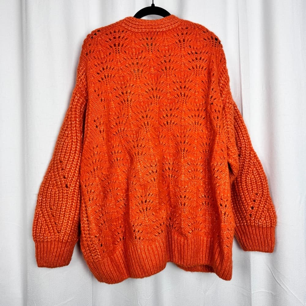 302. Lea & Viola Orange Chunky Knit Open Front Cardigan 2X - Thumbnail 4