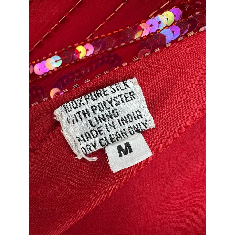 400. Missy Designer Red Silk Sequin Beaded Cocktail Dress Size M NWT - Thumbnail 2