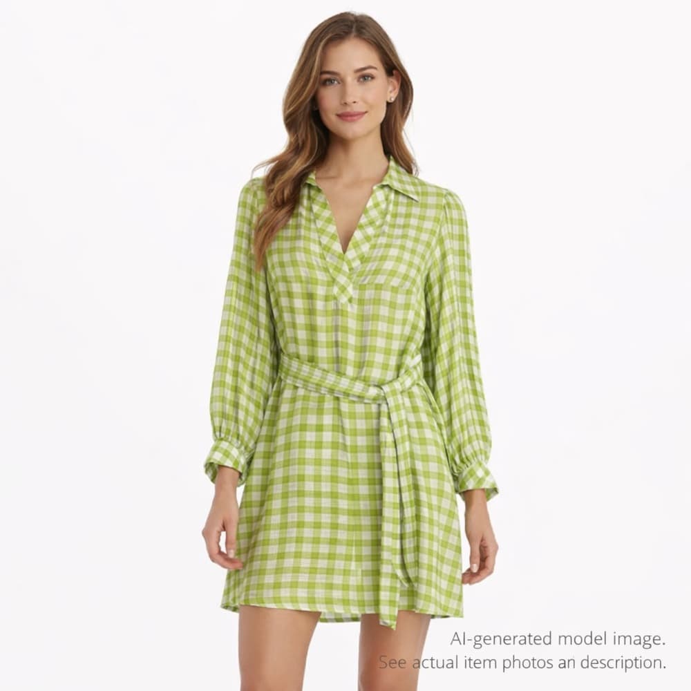 54. FRNCH Paris Olive Gingham Belted Shirt Dress with Pockets – XS - Thumbnail 10