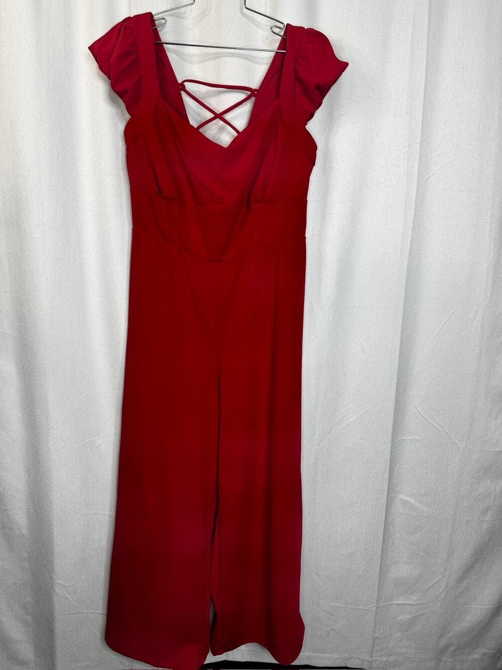 386. Persaya Red Lace Up Wide Leg Jumpsuit Size 3X - Thumbnail 8