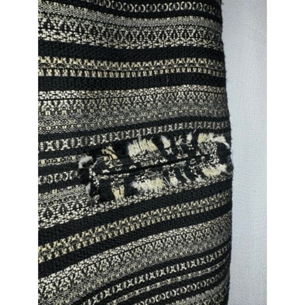 396. Darling Textured Fringe Pocket Shift Dress Black Cream - Thumbnail 4