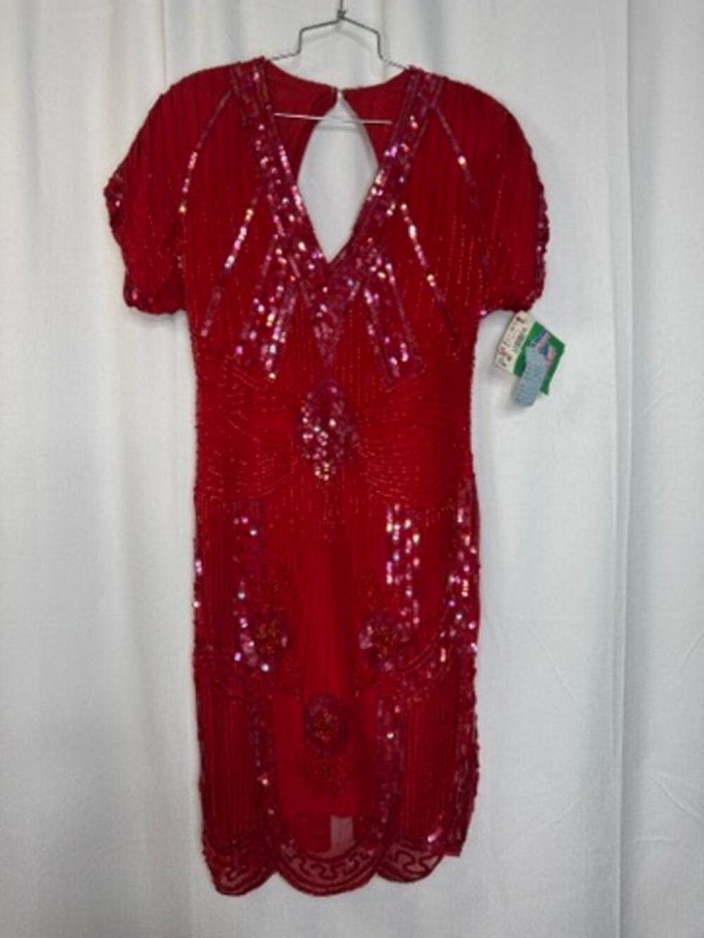 400. Missy Designer Red Silk Sequin Beaded Cocktail Dress Size M NWT - Thumbnail 9