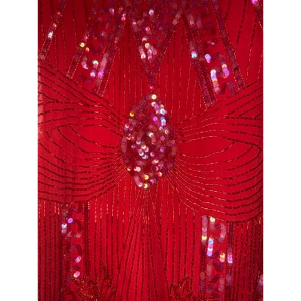 400. Missy Designer Red Silk Sequin Beaded Cocktail Dress Size M NWT - Thumbnail 8