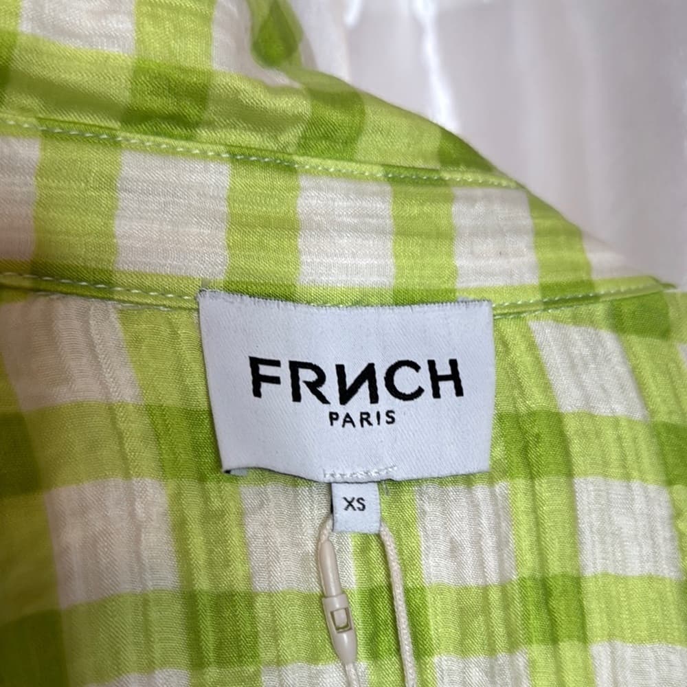 54. FRNCH Paris Olive Gingham Belted Shirt Dress with Pockets – XS