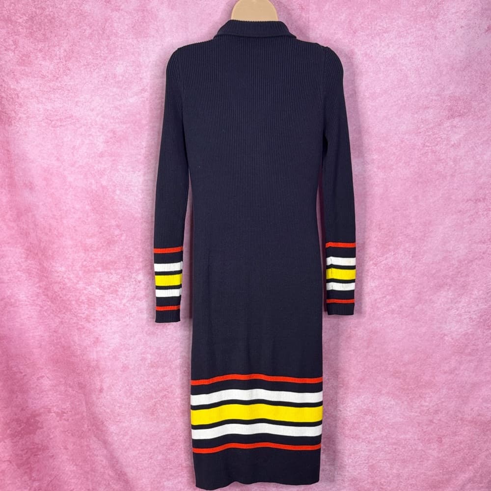 247. Etcetera Navy Striped Cuff & Hem Ribbed Sweater Dress M - Thumbnail 5