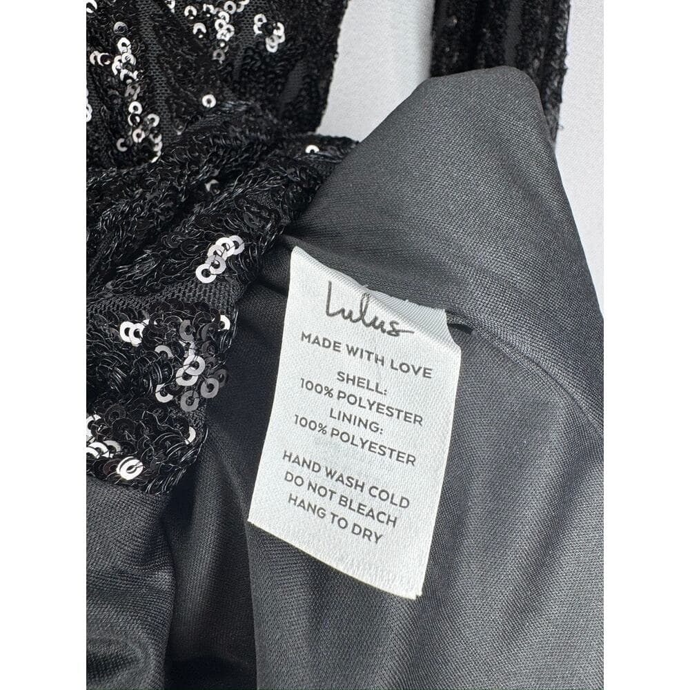 395. Lulu's Black Sequin Plunge V-Neck Long Sleeve Maxi Gown Size M NWT - Thumbnail 3