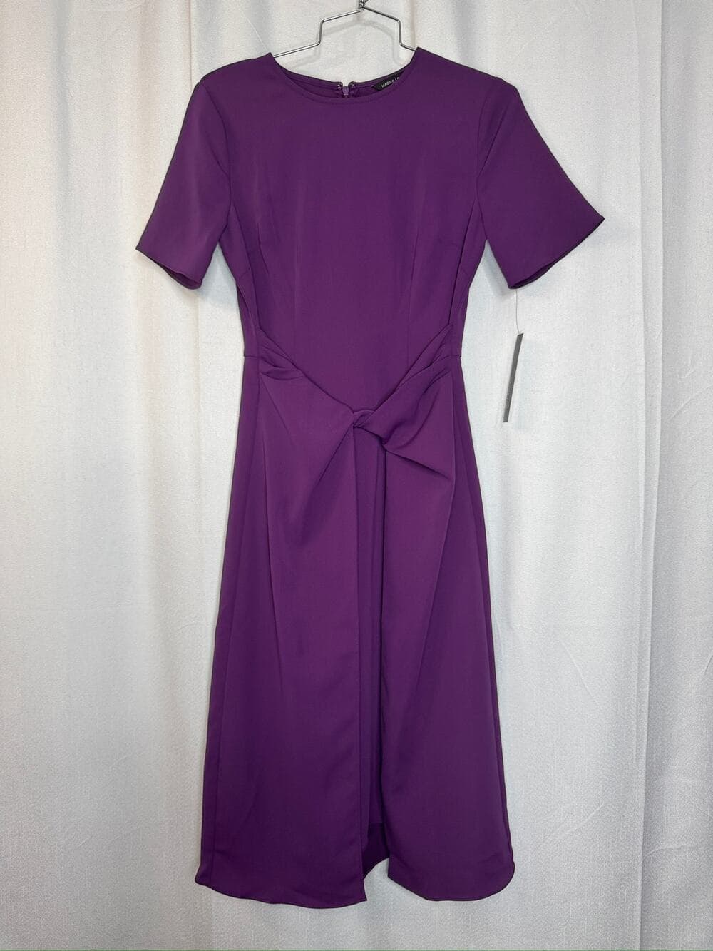401. Maggy London Purple Tie Waist Short Sleeve Midi Dress Size 0 - Thumbnail 6