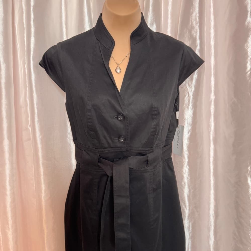 93. Calvin Klein Black Belted Sheath Dress Size 6 - Thumbnail 4