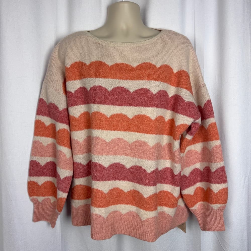 306. Bloomchic Scallop Stripe Knit Sweater Pink Orange 2X - Thumbnail 2
