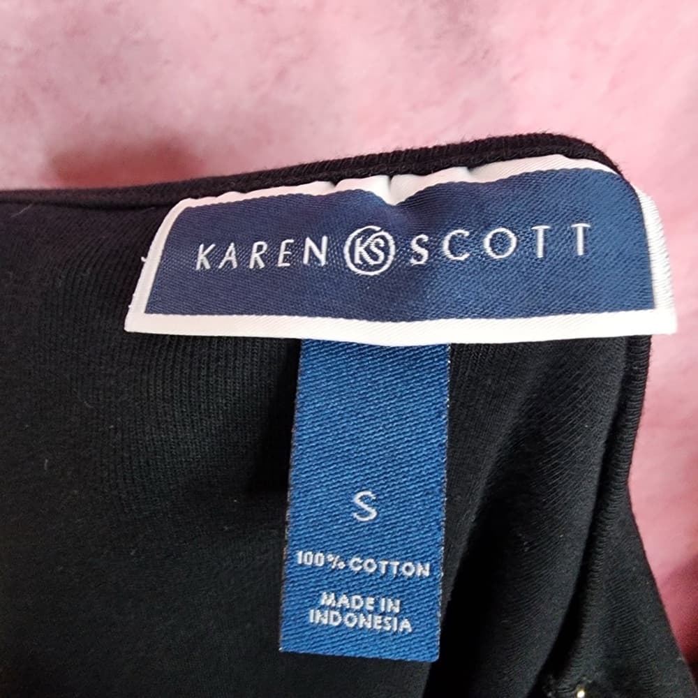 173. Karen Scott Black Embellished Cotton Top Size Small