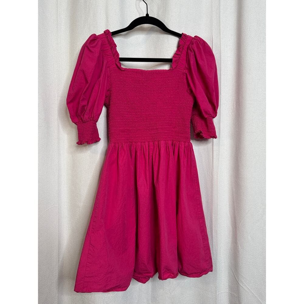 341. MSK Pink Smocked Puff Sleeve Cotton Mini Dress Size S - Thumbnail 3