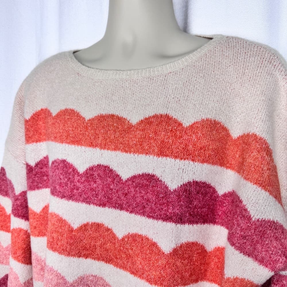 306. Bloomchic Scallop Stripe Knit Sweater Pink Orange 2X - Thumbnail 3