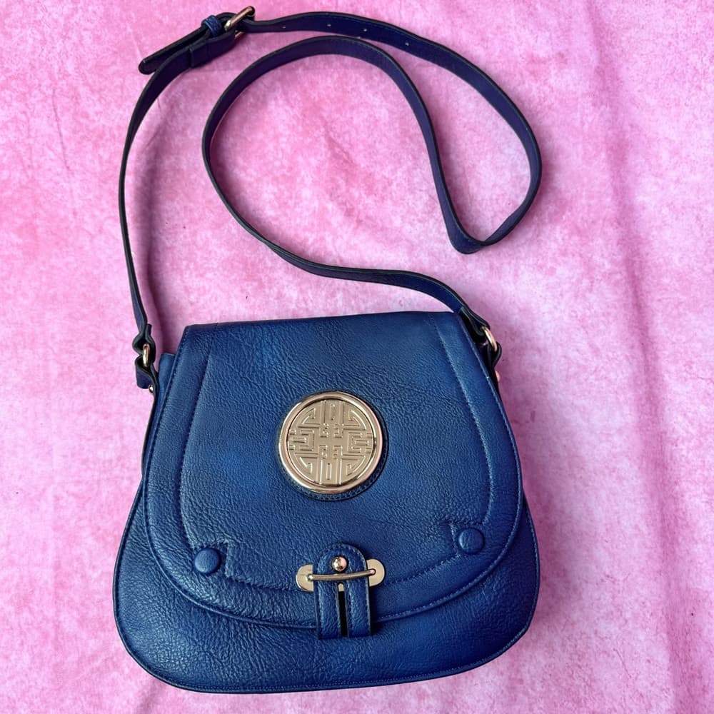 262. Blue Faux Leather Crossbody with Gold Medallion - Thumbnail 8
