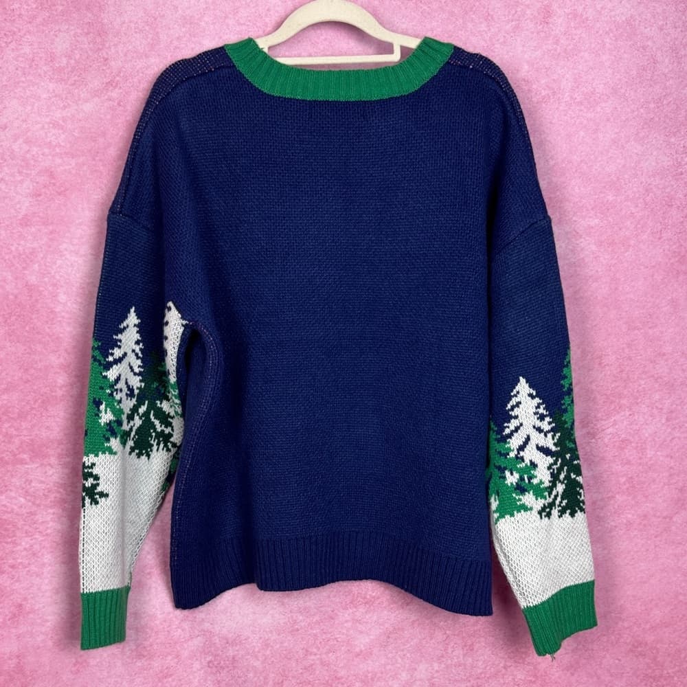 275. 33 Degrees Ski Sweater Women’s L Blue Green Holiday Knit Top L - Thumbnail 4