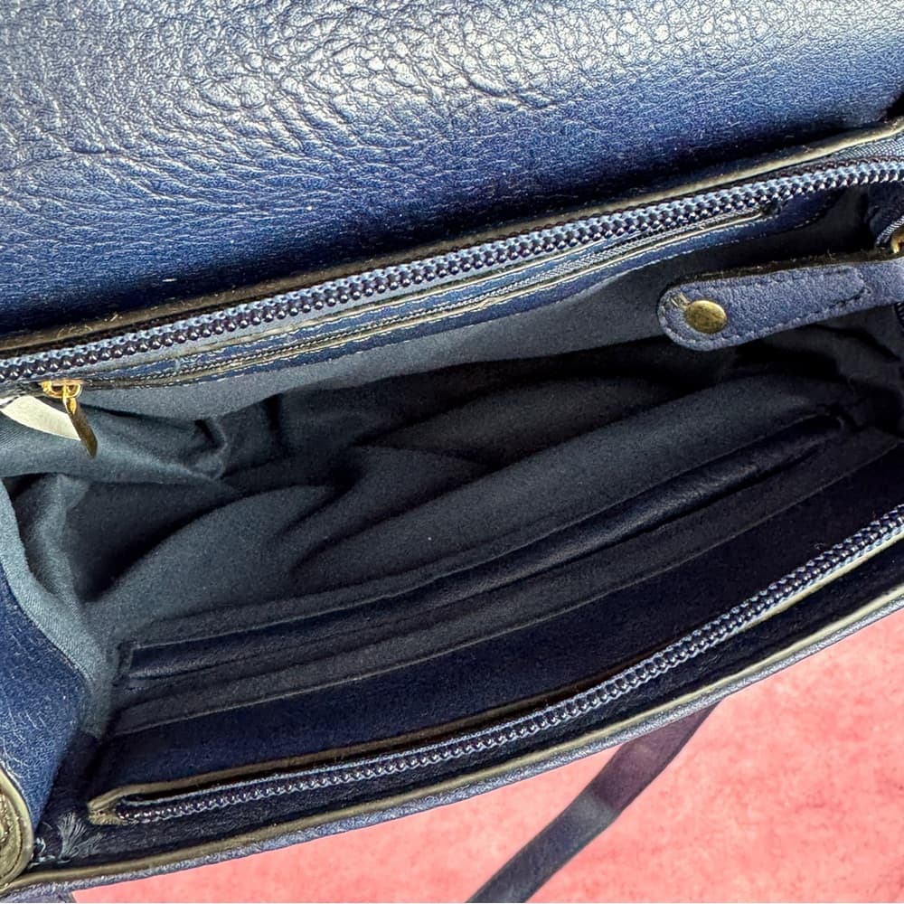 262. Blue Faux Leather Crossbody with Gold Medallion - Thumbnail 5