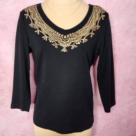 173. Karen Scott Black Embellished Cotton Top Size Small - Thumbnail 5