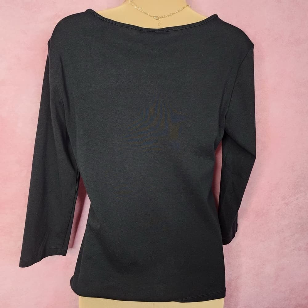 173. Karen Scott Black Embellished Cotton Top Size Small - Thumbnail 3