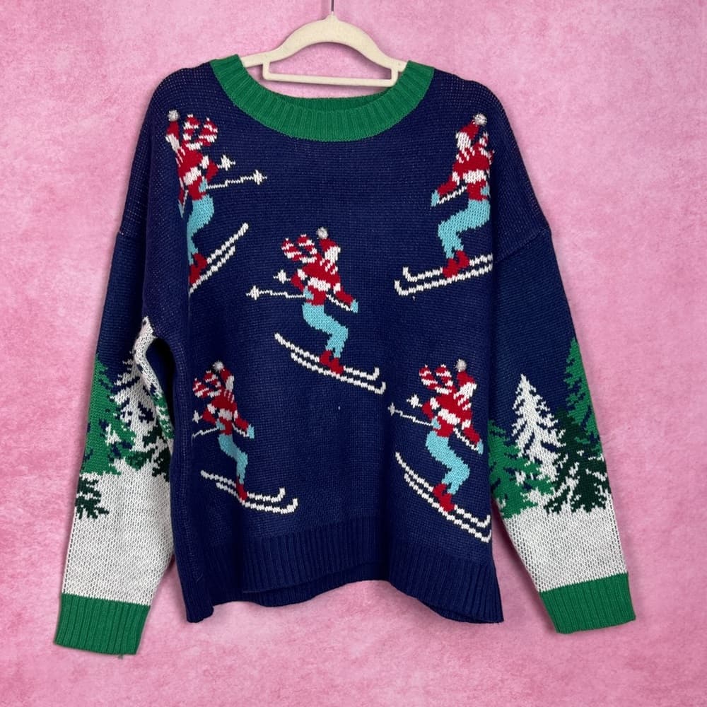 275. 33 Degrees Ski Sweater Women’s L Blue Green Holiday Knit Top L - Thumbnail 3