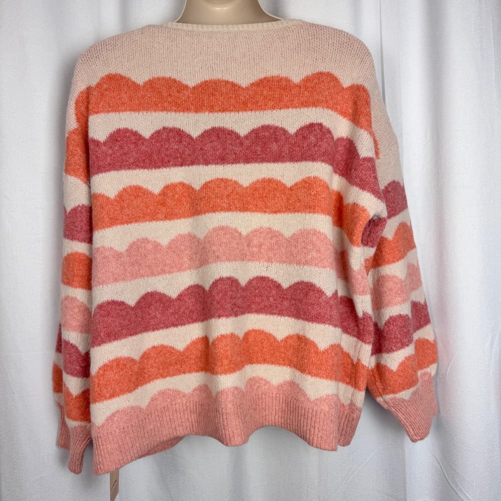 306. Bloomchic Scallop Stripe Knit Sweater Pink Orange 2X - Thumbnail 4