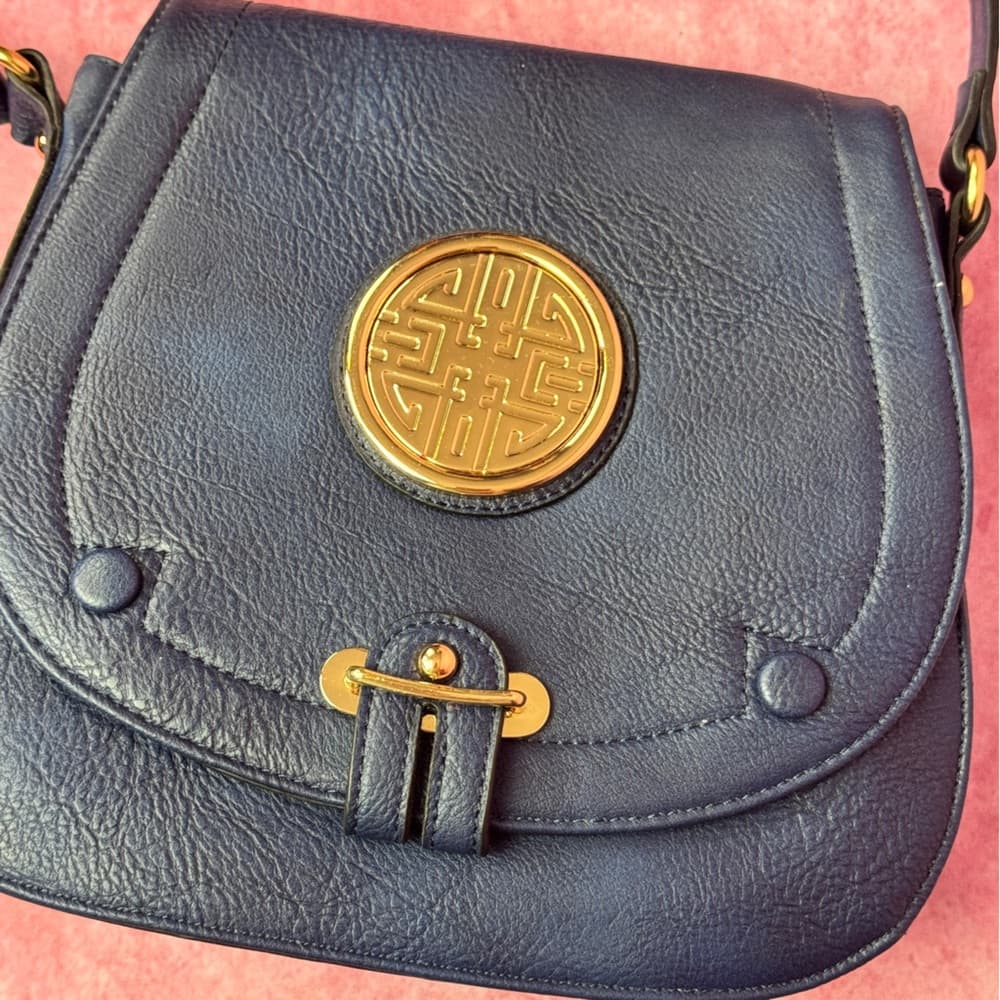 262. Blue Faux Leather Crossbody with Gold Medallion - Thumbnail 3