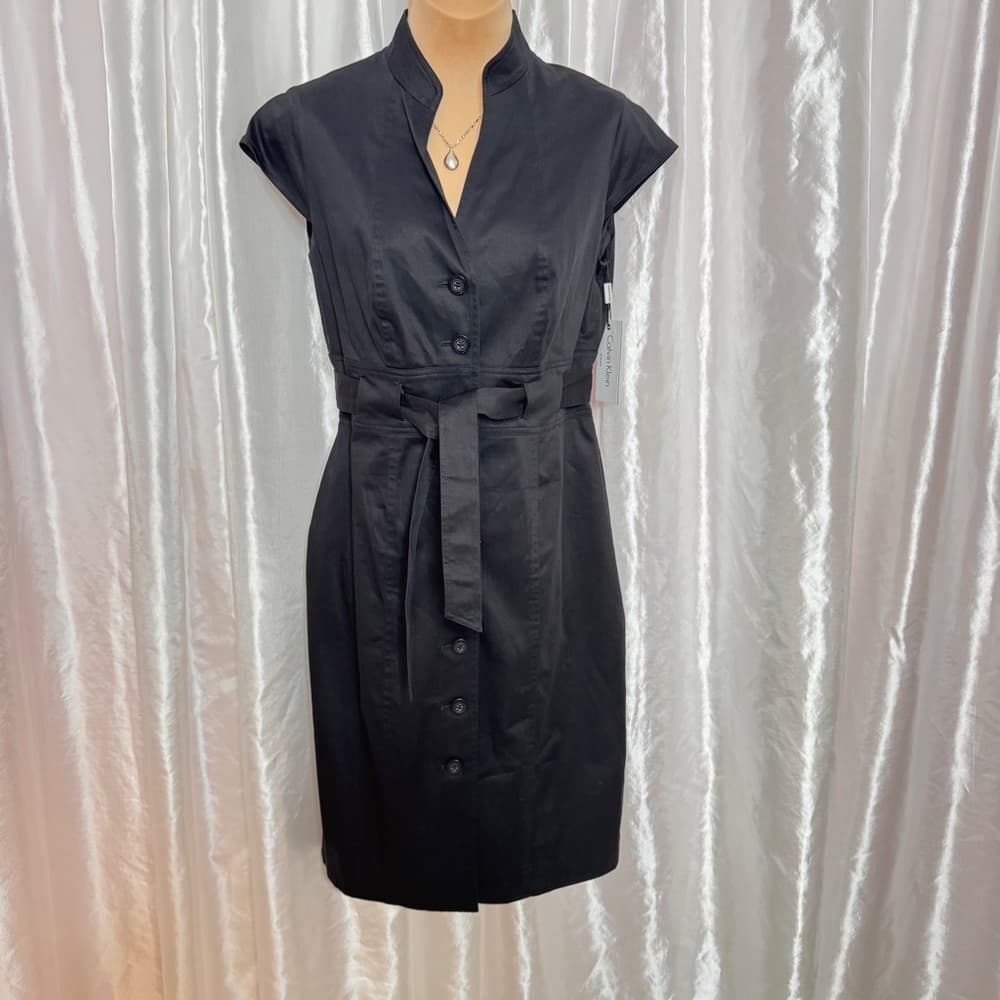 93. Calvin Klein Black Belted Sheath Dress Size 6 - Thumbnail 2
