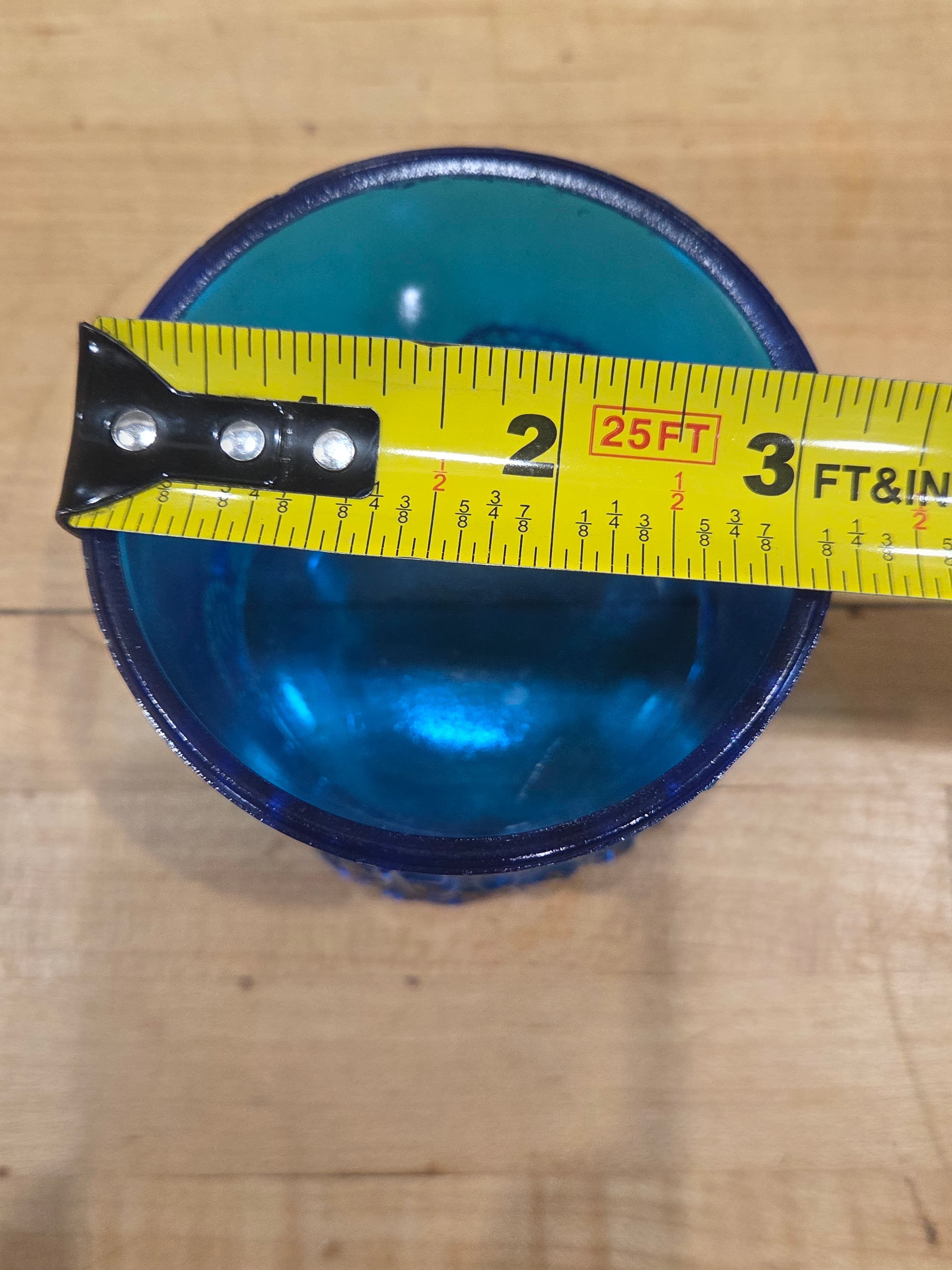 Vintage L G Wright Blue Glass Jeweled Heart Pattern Toothpick Holder Cup - Thumbnail 7