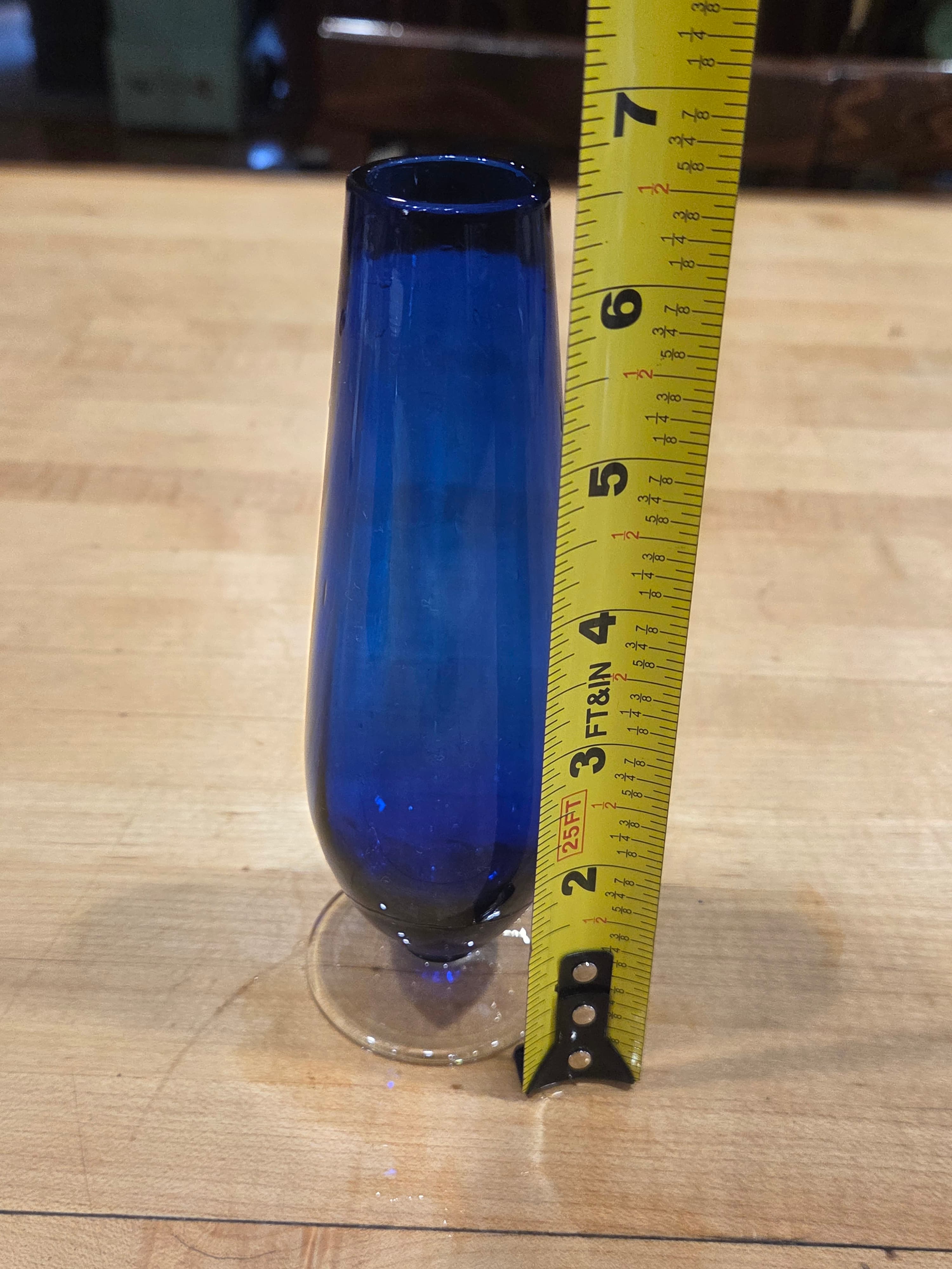 Vintage Aseda Sweden Bo Borgstrom Cobalt Blue Bud Vase Clear Pedestal Base - Thumbnail 4