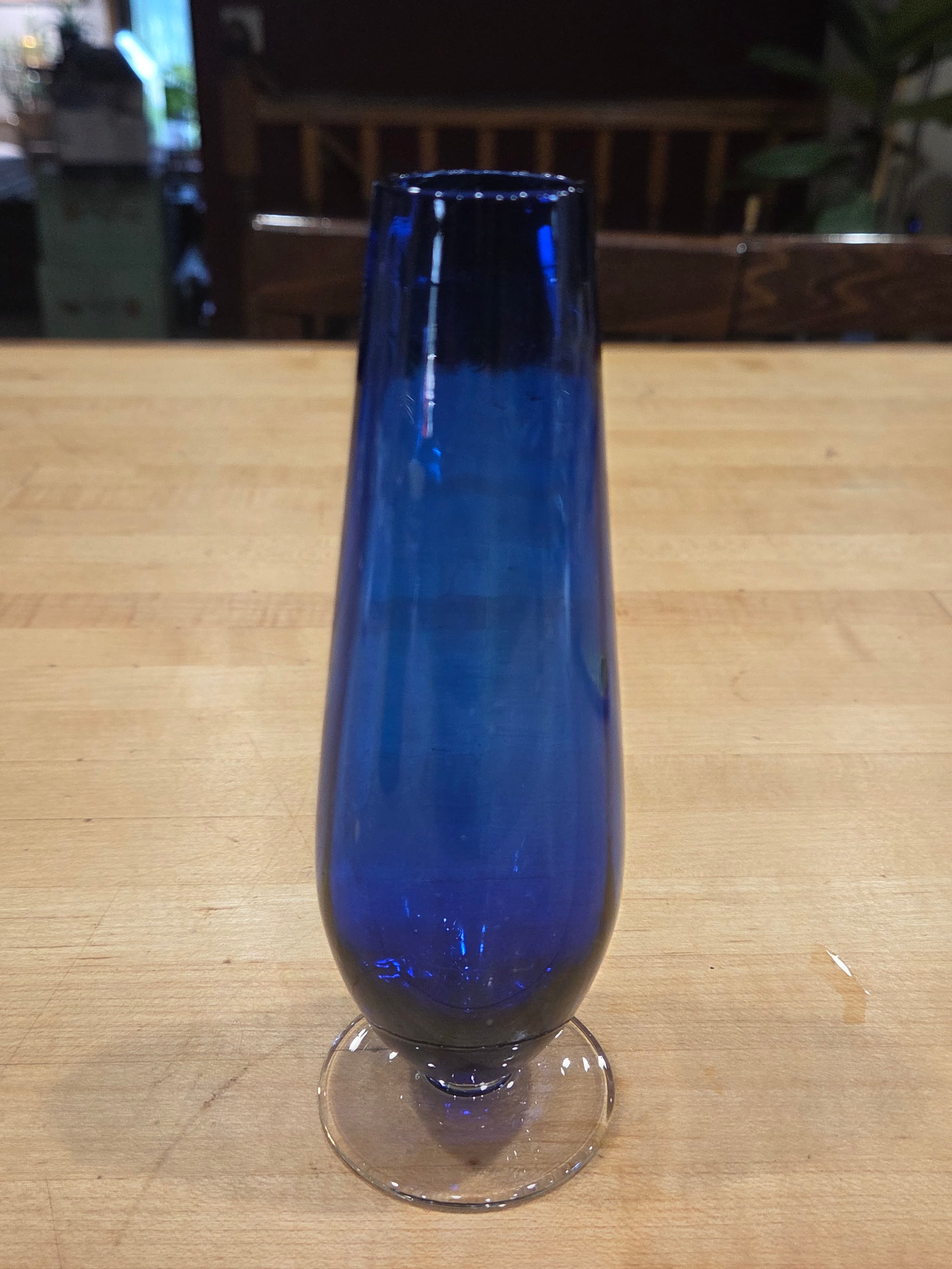 Vintage Aseda Sweden Bo Borgstrom Cobalt Blue Bud Vase Clear Pedestal Base